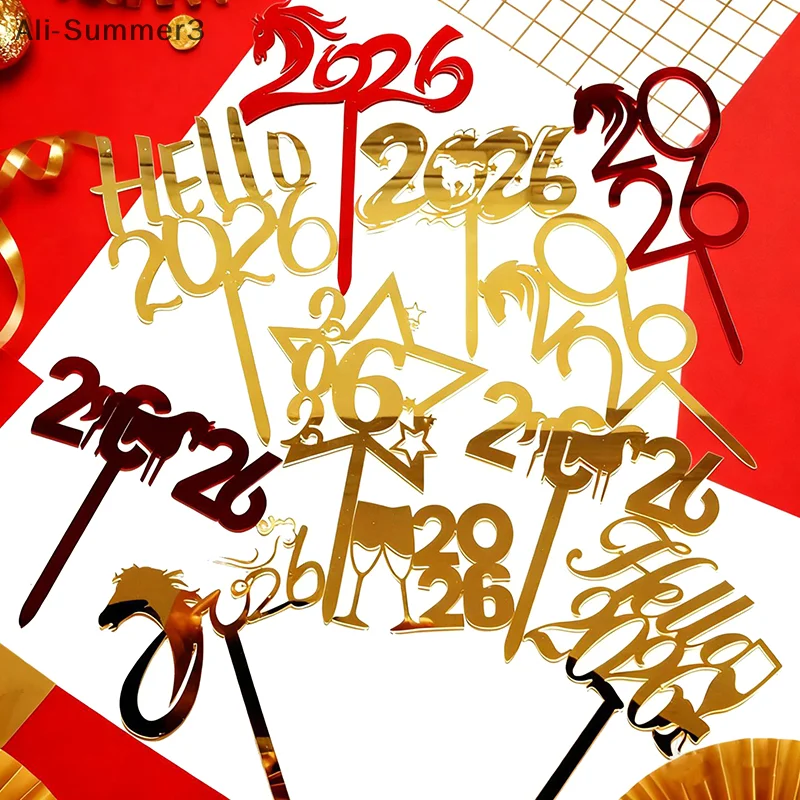 2026 سنة جديدة سعيدة حفلة كعكة توبر الديكور الذهب الاكريليك الحلوى العلم الاطفال السنة الجديدة عيد الميلاد هدية كعكة توبر لوازم الخبز