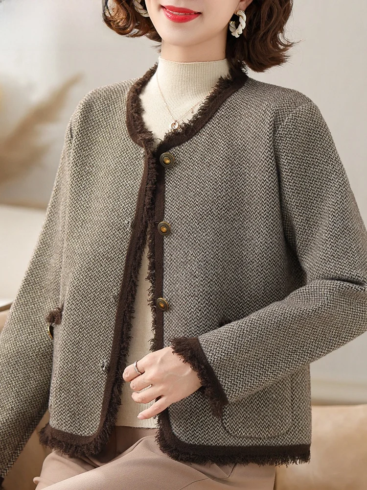 

Модный шерстяной кардиган для молодых мам на весну-осень, элегантный, в корейском стиле, свободного кроя