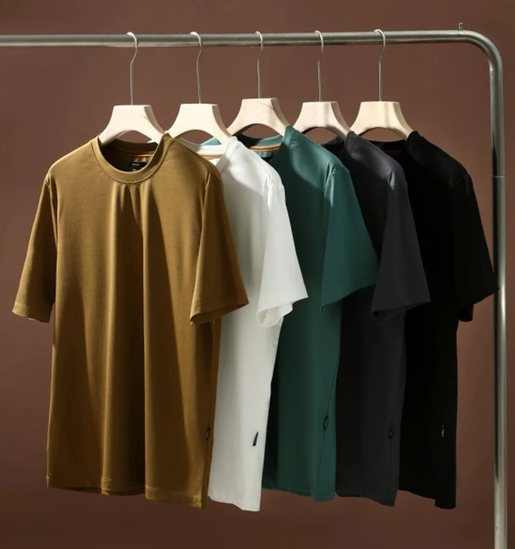 

20 Tead Count Silk Liquid Ammonia Cotton round Ne T-irt Men's Faion Casual Versatile ort Sve Clean Ed...