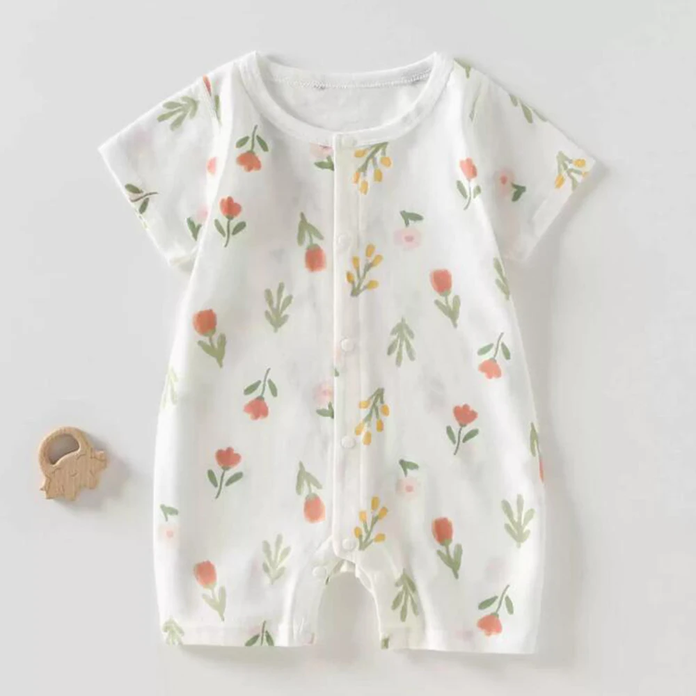 Baby Girl Summer Clothes Cotton Floral Animal Print Thin Newborn Baby Romper Short Sleeve Infant Boy Jumpsuits Wholesale