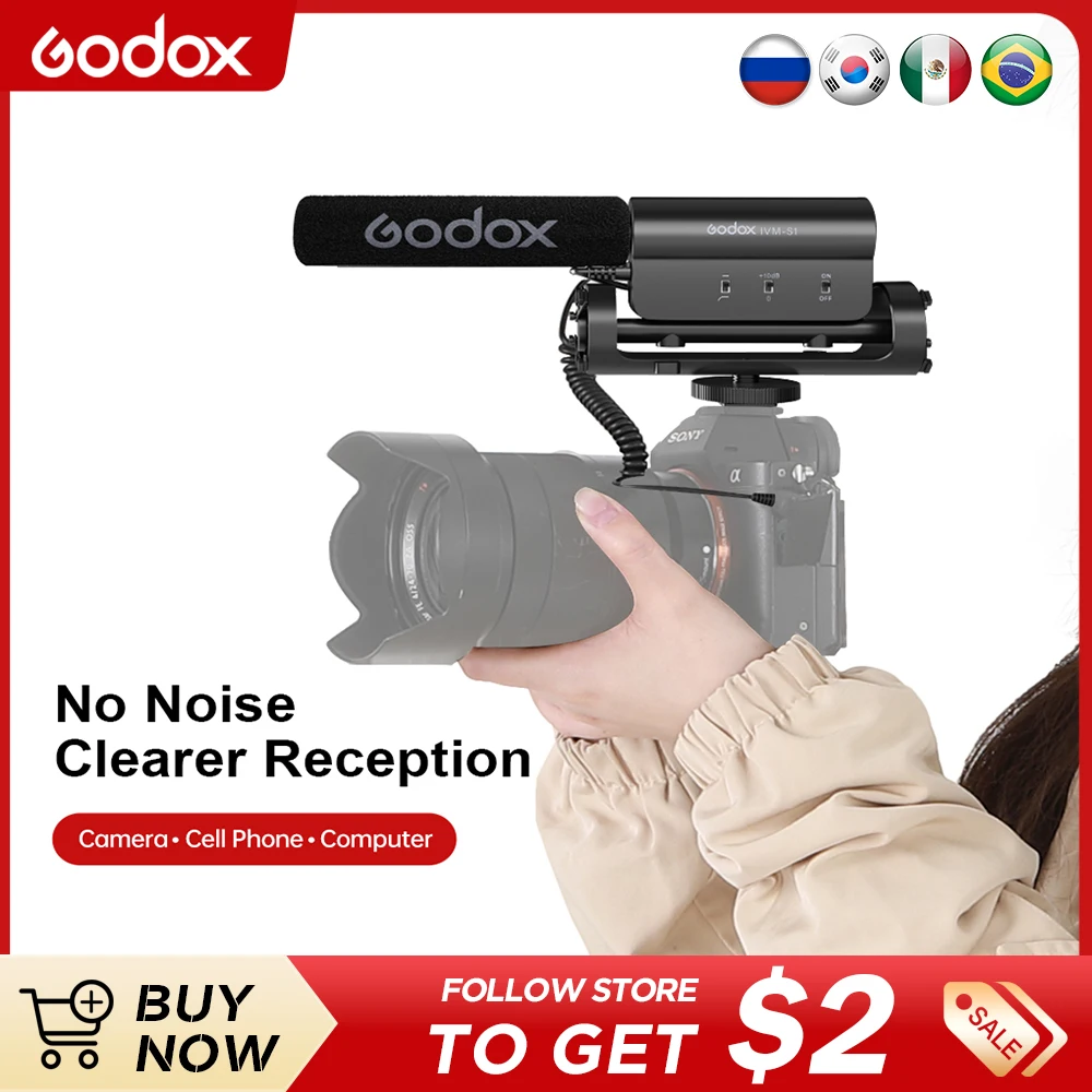 GODOX IVM-S1 Mic Gun-Type Microphone Mobile Phone Micro SLR Camera Live Recording Interview Cardioid Directional Microphone