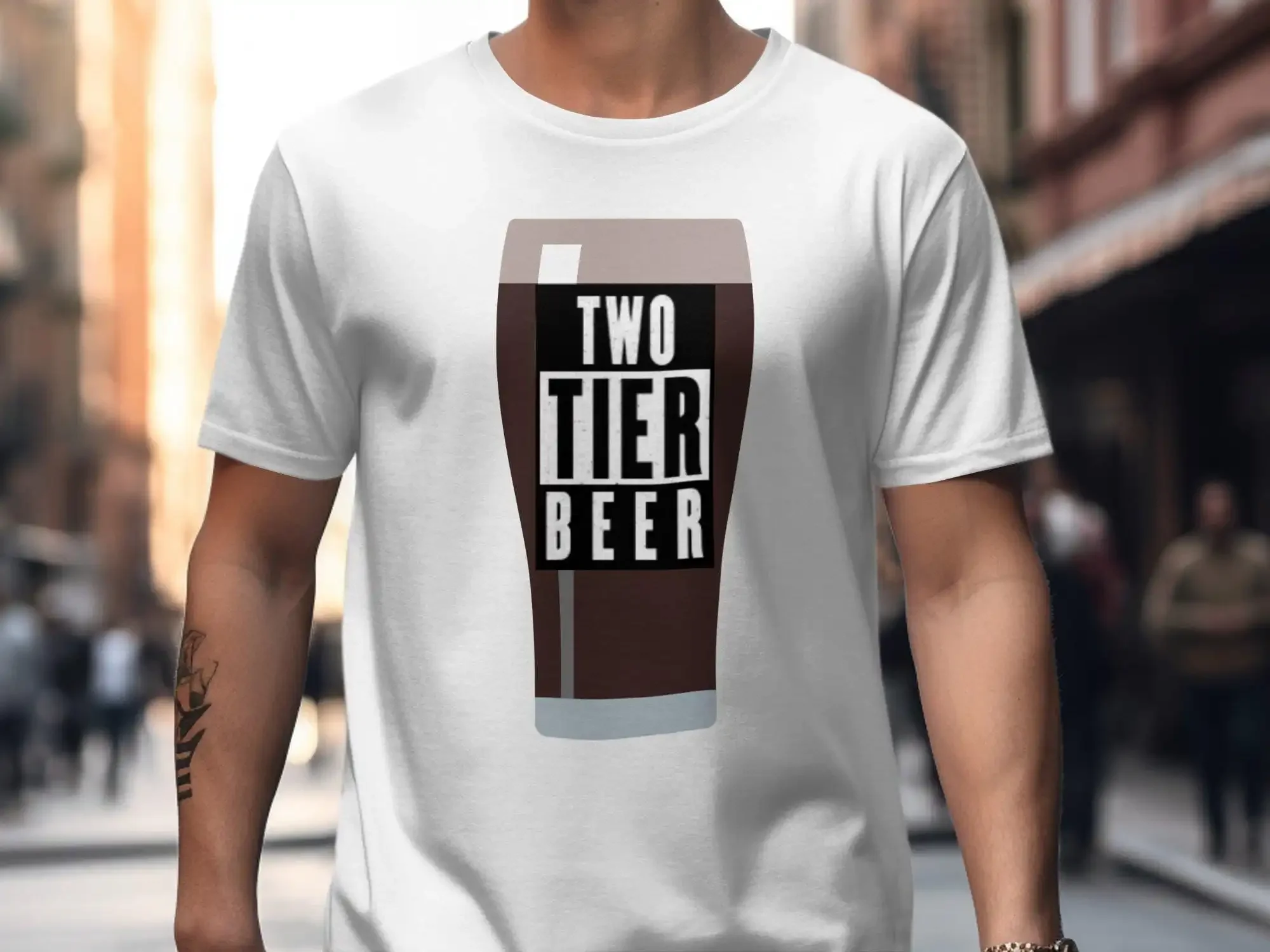 Funny Two Tier Beer T Shirt Lover Bar Humor Drinking Brewery Punk Alcohol