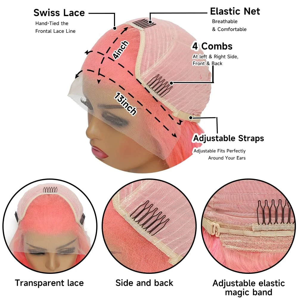 Parrucche anteriori in pizzo rosa 13x4 Parrucche anteriori in pizzo sintetico lungo dritto Glueless Pre pizzicate Capelli rosa resistenti al calore per le donne Quotidiano