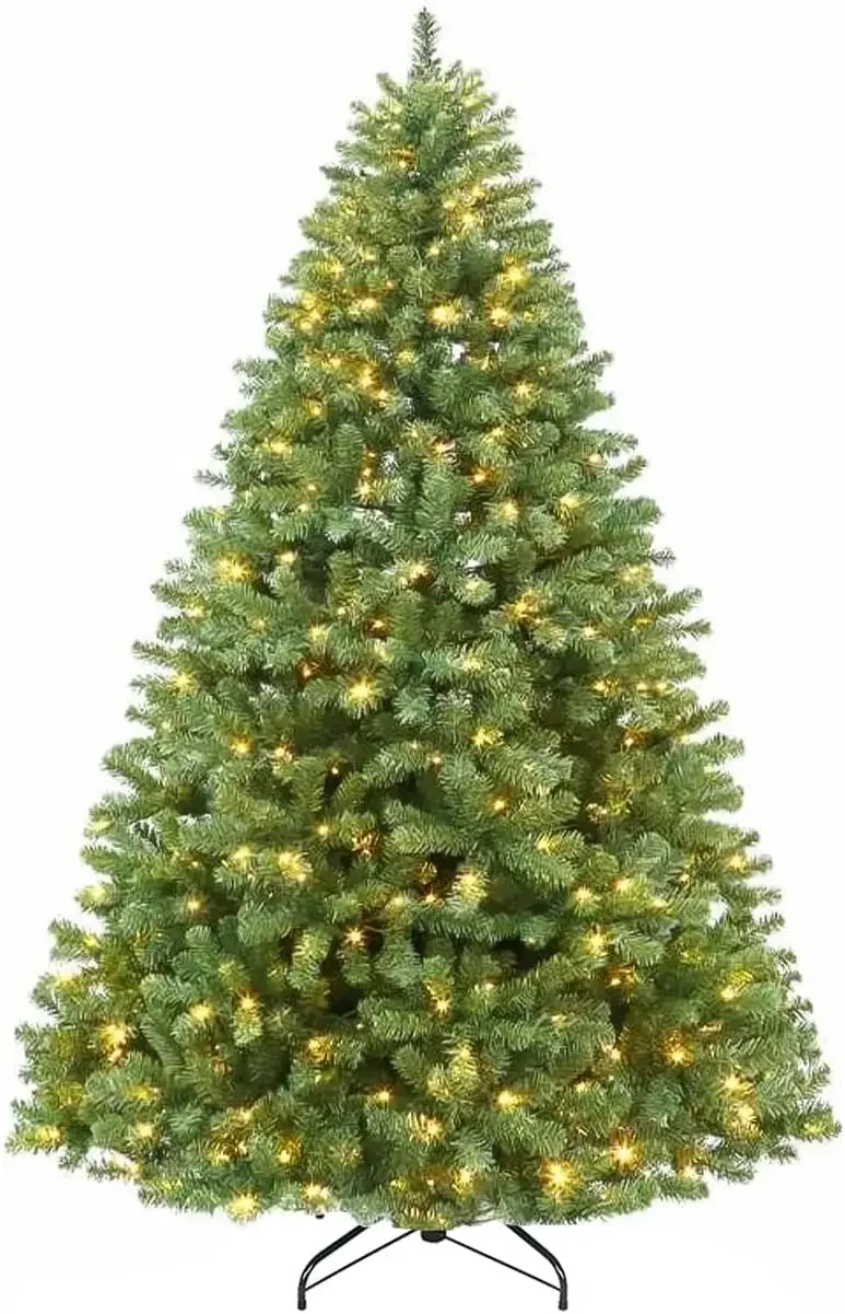 

6.5 ft Prelit Christmas Tree, Artificial Christmas Tree with 400 Warm White Lights, 1100 Tips, Metal Stand and Hinged Branches