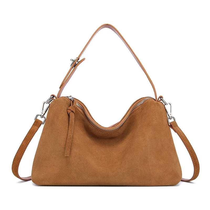 Luxury Designer Ladies Big Boston Tote Soft Matte Suede Cow Leather Women Handbag Shoulder Cross Bags Autumn Winter Grey Brown