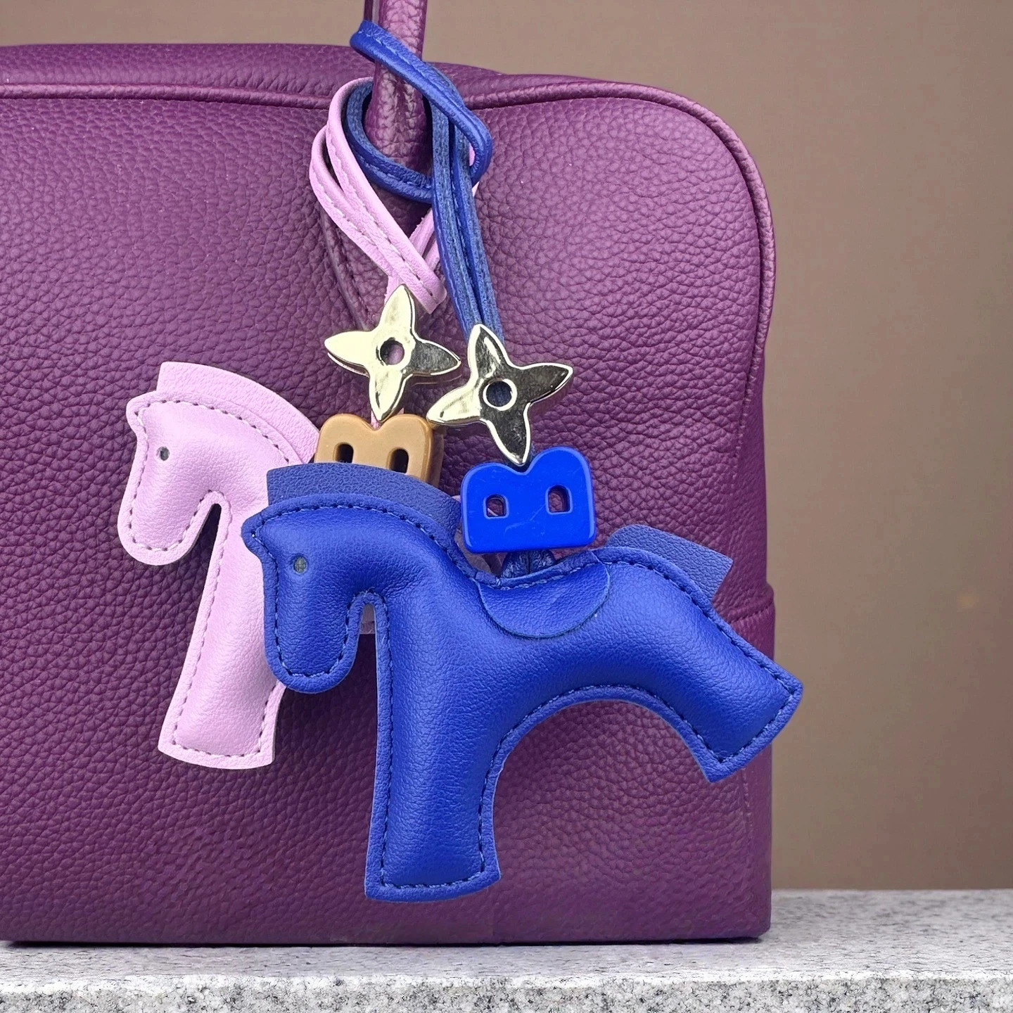 Cute Pink Purple PU Leather Pony Bag Charm, Horse Keychain Pendant for Handbag Purse, Trendy Fashion Travel Gift for Women 