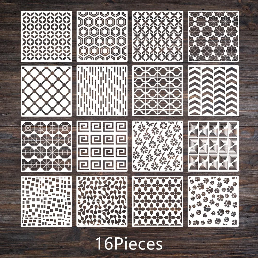 15*15cm Reusable Stencil Geometric Floral Pattern Painting Template Floor Wall Tile Fabric Furniture Wall Stickers Mold