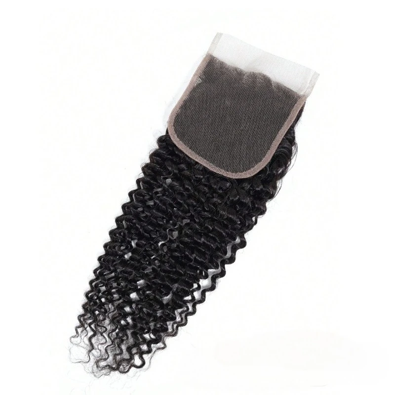 Capelli umani lisci crespi ad acqua profonda Chiusura in pizzo 4x4 Pre-pizzicati Densità del 150% Capelli vergini brasiliani con estremità completa 10-20 pollici