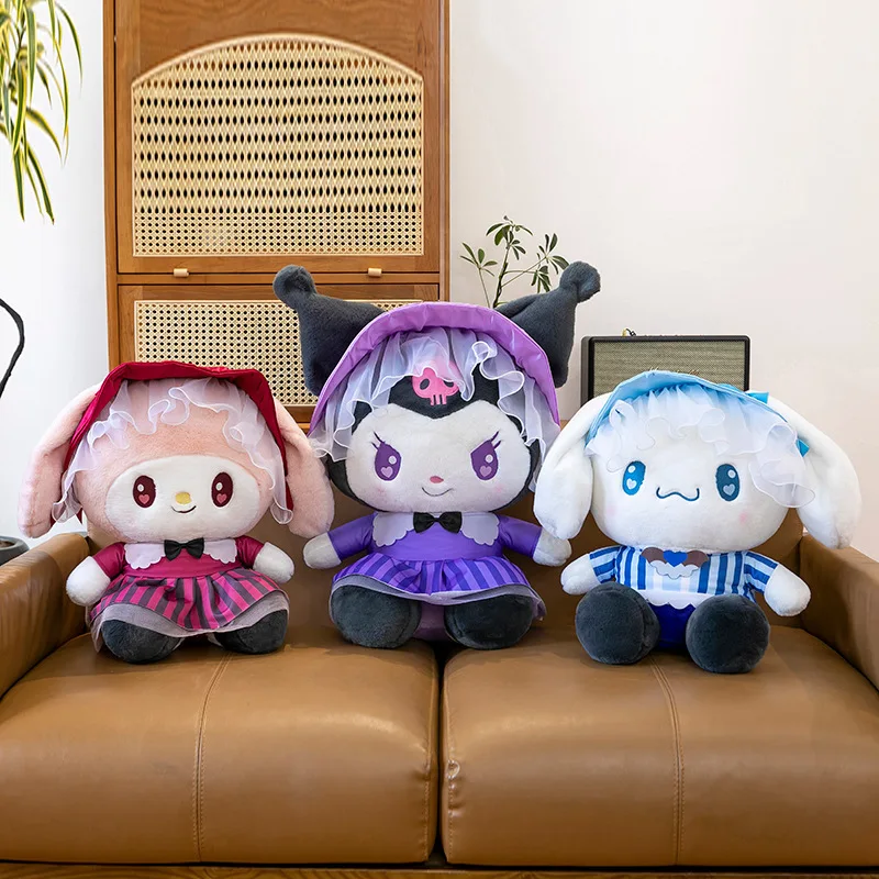 Cinnamoroll Melody Kuromi Lolita Series Lace Hat Stripes Dress Large Size 40Cm Plush Stuff Toy Cute Birthday Gift for Friends ﻿