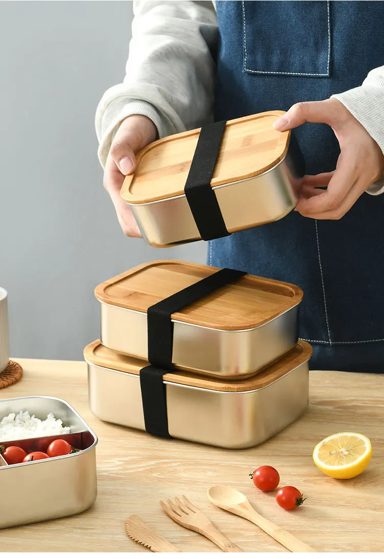 CX stainless steel food grade bamboo cover lunch box simple bento lunch box sealing ring anti-leakage 5
