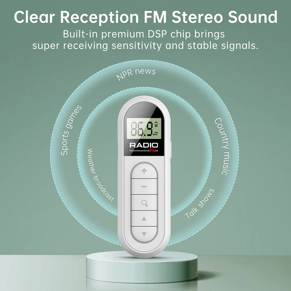 Radio FM Lampu Latar Layar LCD Radio Kecil dengan Headphone 3.5Mm Radio Walkman Pribadi Pengisian Daya Tipe C untuk Berjalan Jogging Berkemah