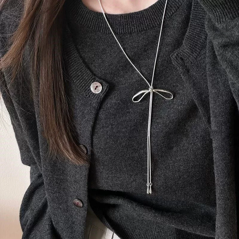 XIYANIKE Simple Bowknot Drawstring Long Necklaces For Women Girl Fashion New Engagement Jewelry Accessories Gift Party колье