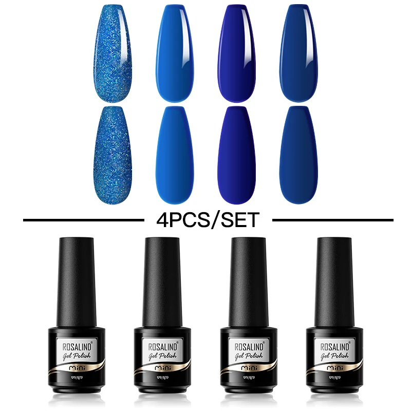 

ROSALIND Nail Lacquers Gel Nail Polish Set UV Gel Semi Permanent Varnishes Nail Art Design Soak Off Base Top Coat 4pcs /set