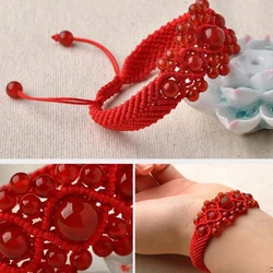 Red rope hand braided rich bracelet with flowers national style delicate lovers boudoir fashion jewelry trend all match chic