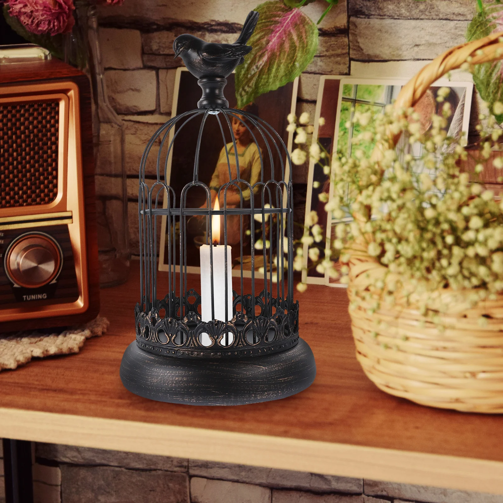 

1Pcs Hollow Iron Candleholder Birdcage Shaped Decorative Candlestick Desktop Ornament Home Decor Party Accessory Gift