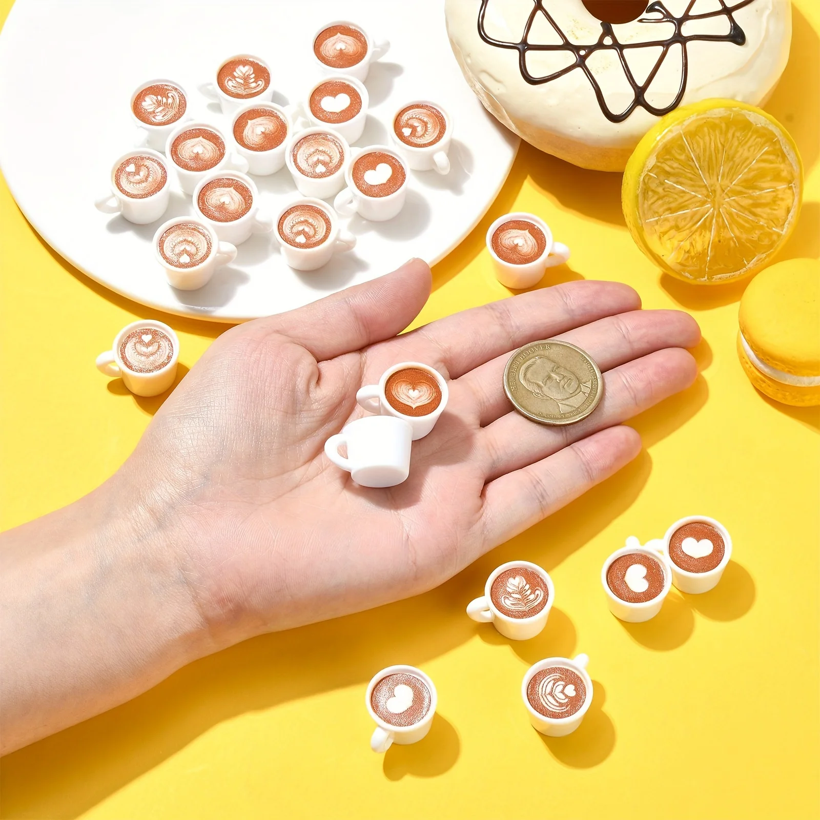 10/20/30 قطعة من فنجان القهوة المصغر مع تصميم فني لاتيه لصنع المجوهرات بنفسك وزخارف قلادة من الراتنج المصنوعة يدويًا