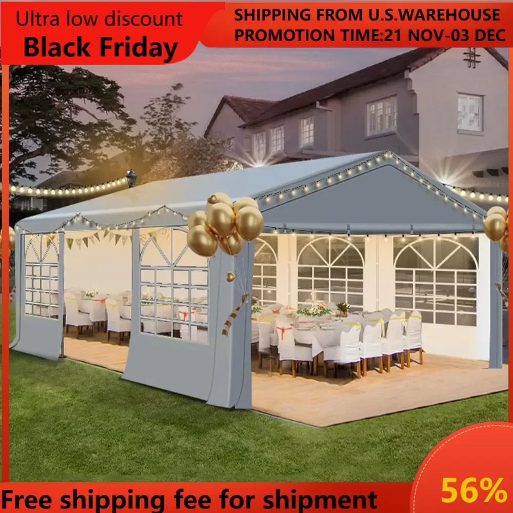 20'x20' Canopy Party Tent, Heavy Duty Wedding Tent with Removable Sidewall & 4 Sand Bags, Outdoor Event Tent for Wedding, Birthd