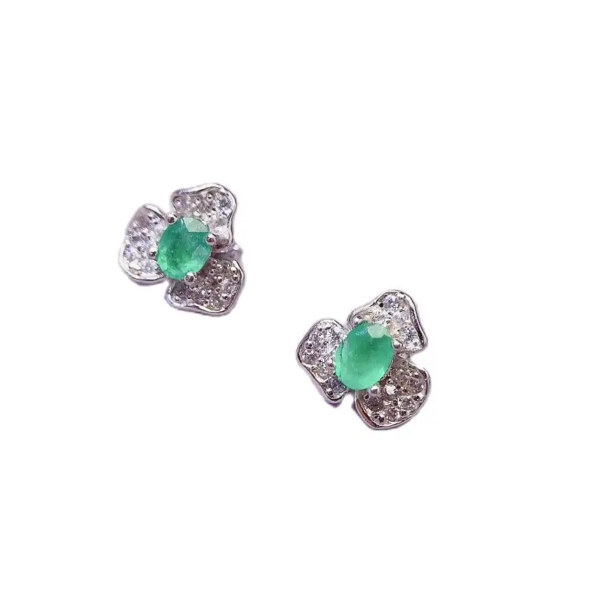 

SHILOVEM 925 Sterling Silver Natural Emerald Stud Earrings Classic Fine Jewelry Women party Gift Wholesale 3*4mm le0304889agml