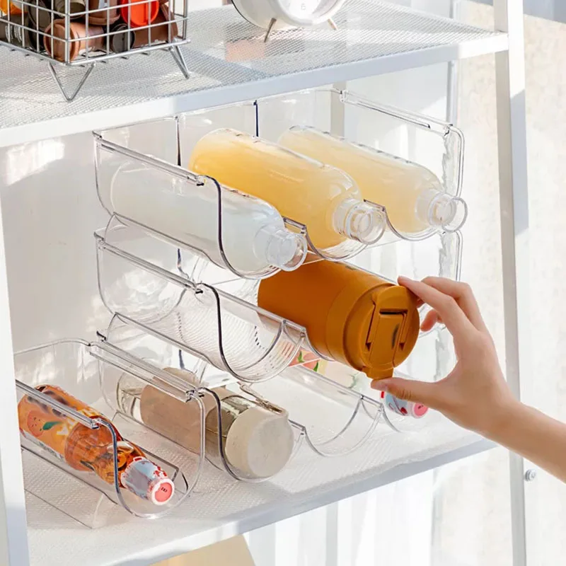 ​​Transparent PET Stackable Wine Rack - Multi-Tier Home Refrigerator Organizer for Cups Mugs Storage​​