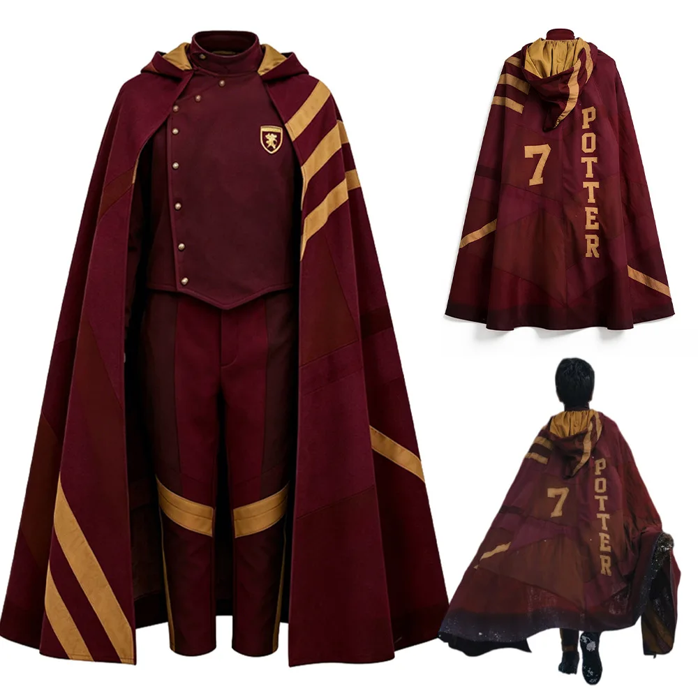 Disfraz de Cosplay de Quidditch de Gryffindor de la Película Magic Movie, Capa Roja con Capucha, Conjunto Completo para Hombres y Mujeres, Disfraces para Halloween, Carnaval y Fiestas