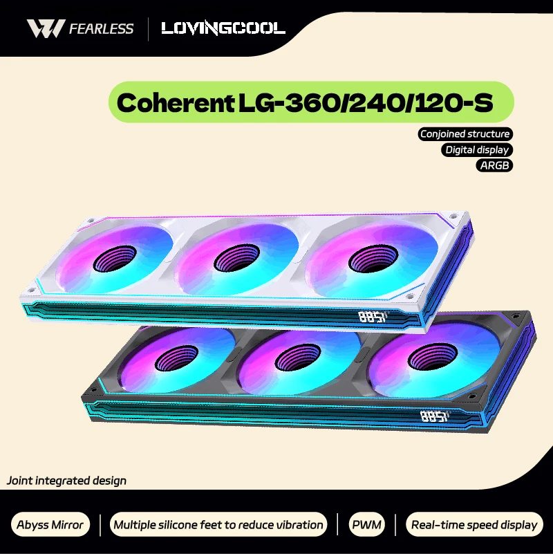 

LOVINGCOOL Coherent LG-360/240/120 Вентилятор для ПК ARGB с цифровым дисплеем, компьютерный сиамский вентилятор для строительных блоков, интеграция Abyss, зеркало