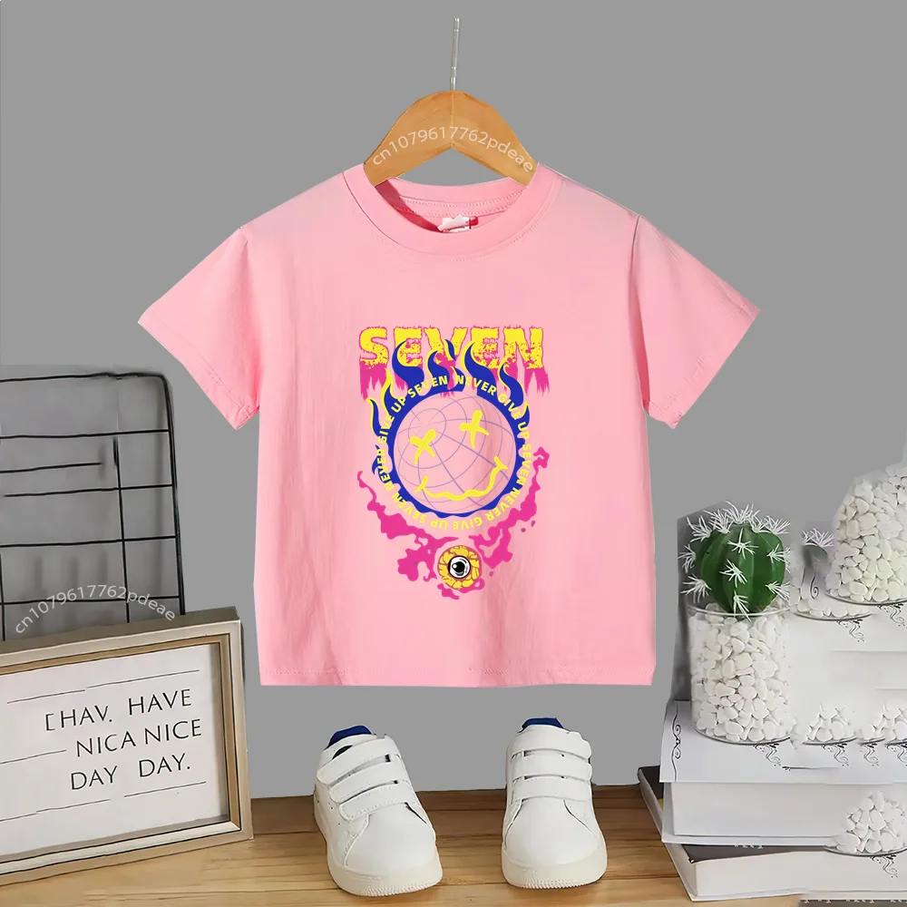 Kids 100% Cotton T-shirt Boys Girls Street Personality Smiley Face Printed Short sleeve top Cotton T-shirt Teen comfortable top