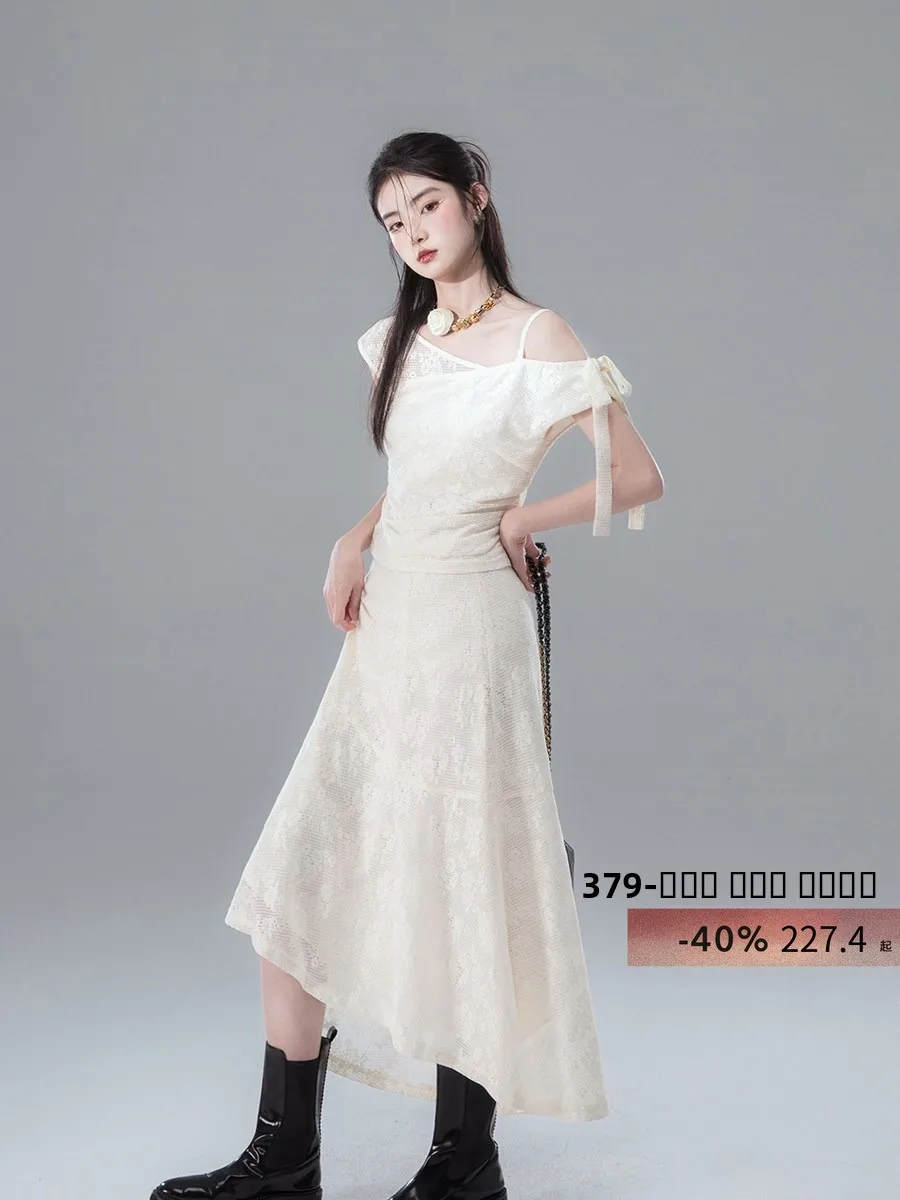 

COTRE Daydr: Летний женский хлопковый костюм-двойка с кружевными вставками и вырезами на плечах, повседневный, модный