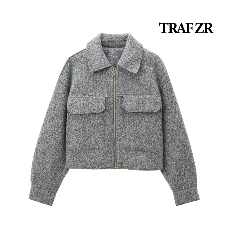 TRAF ZR Lady Jackets Women's Autumn Coat Vintage Cropped Coat Ladies Fashion Urban Coats Elegant and Pretty Women's Coats