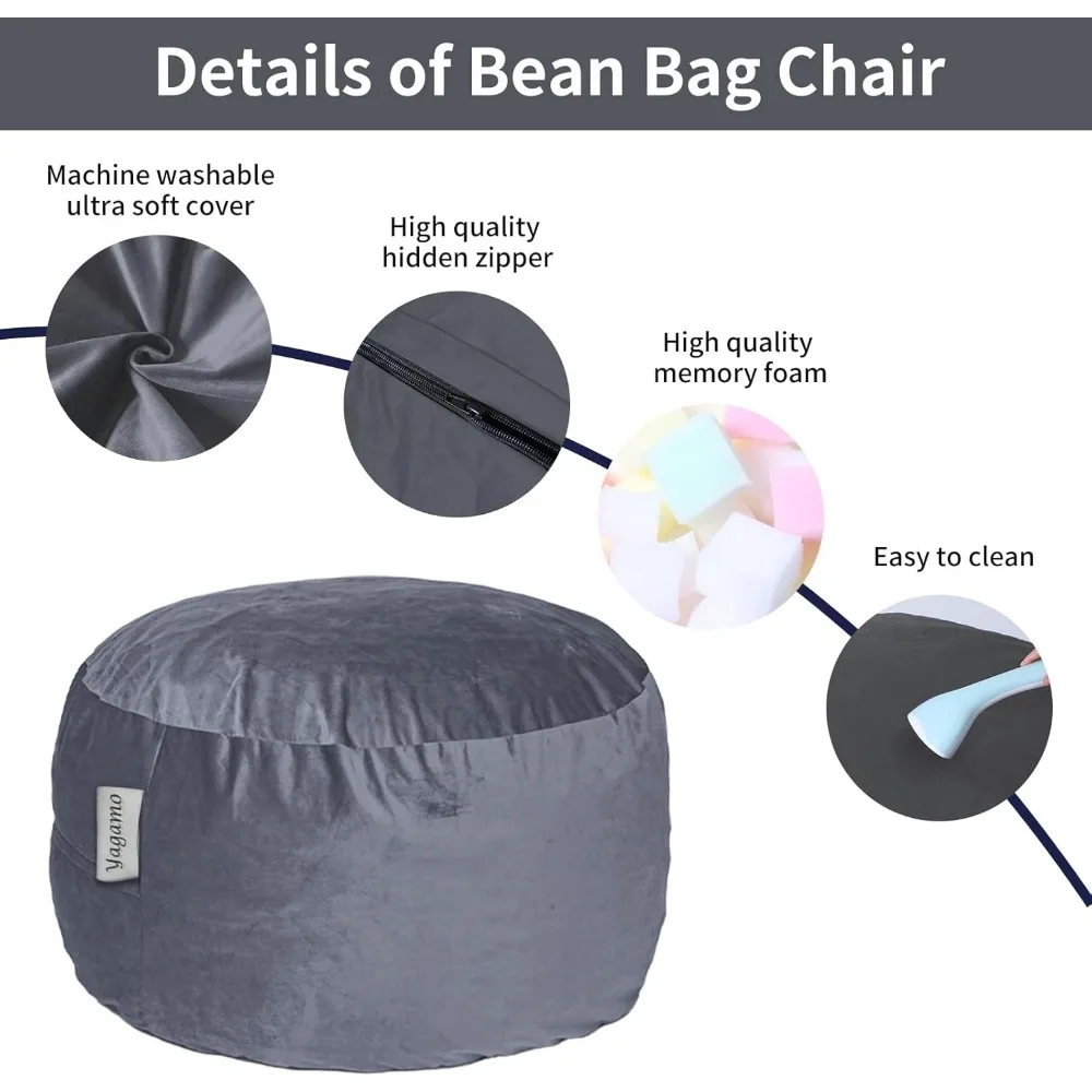 كرسي بين باج كبير للبالغين - مع حشوة إسفنجية الذاكرة، أكياس فول مع غطاء مخملي فائق النعومة وقابل للغسل، أريكة بين باج لليفي