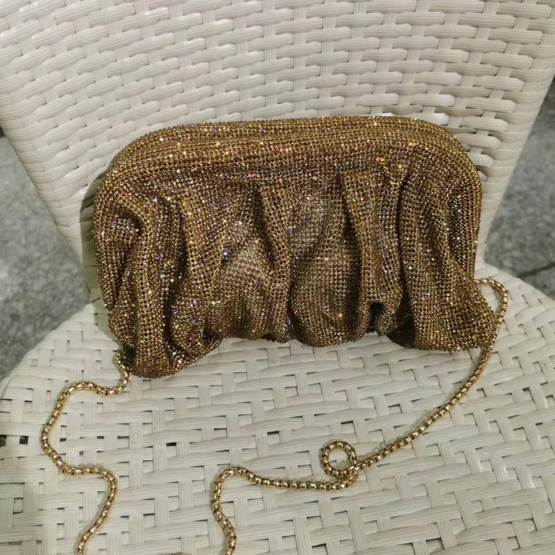 Stylish Italian Clip Flash Diamond Full Diamond Dinner Bag Banquet Ball Shoulder Chain Messenger Bag Trendy Snap Closure Handbag