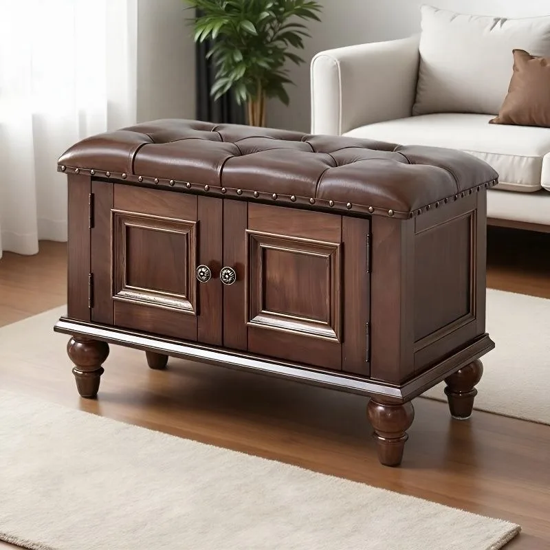 

Modern Minimalist Solid Wood Shoe Bench for Entryway Multi-Functional American Style Storage Ottoman with Seating for Shoes