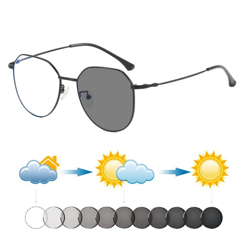 

Новые модные женские литературные металлические фотохромные солнцезащитные очки для близорукости, мужские очки для близорукости, темные очки, солнцезащитные очки 0 ~-6