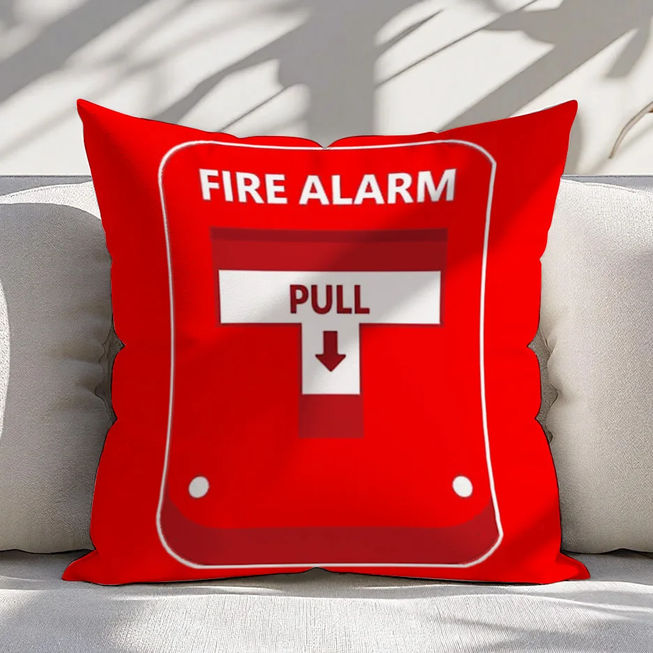 Novelty Fire Alarm Theme Decorative Cushion Cover Throw Pillow Case Red Safety Decor for Sofa Bedroom Bed 45x45cm