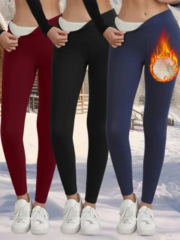 Autumn Winter Warm Fleece Women Leggings Velvet Thicken High Waist Tights Elastic Slim Solid Color Leggings Prevent Cold Tights