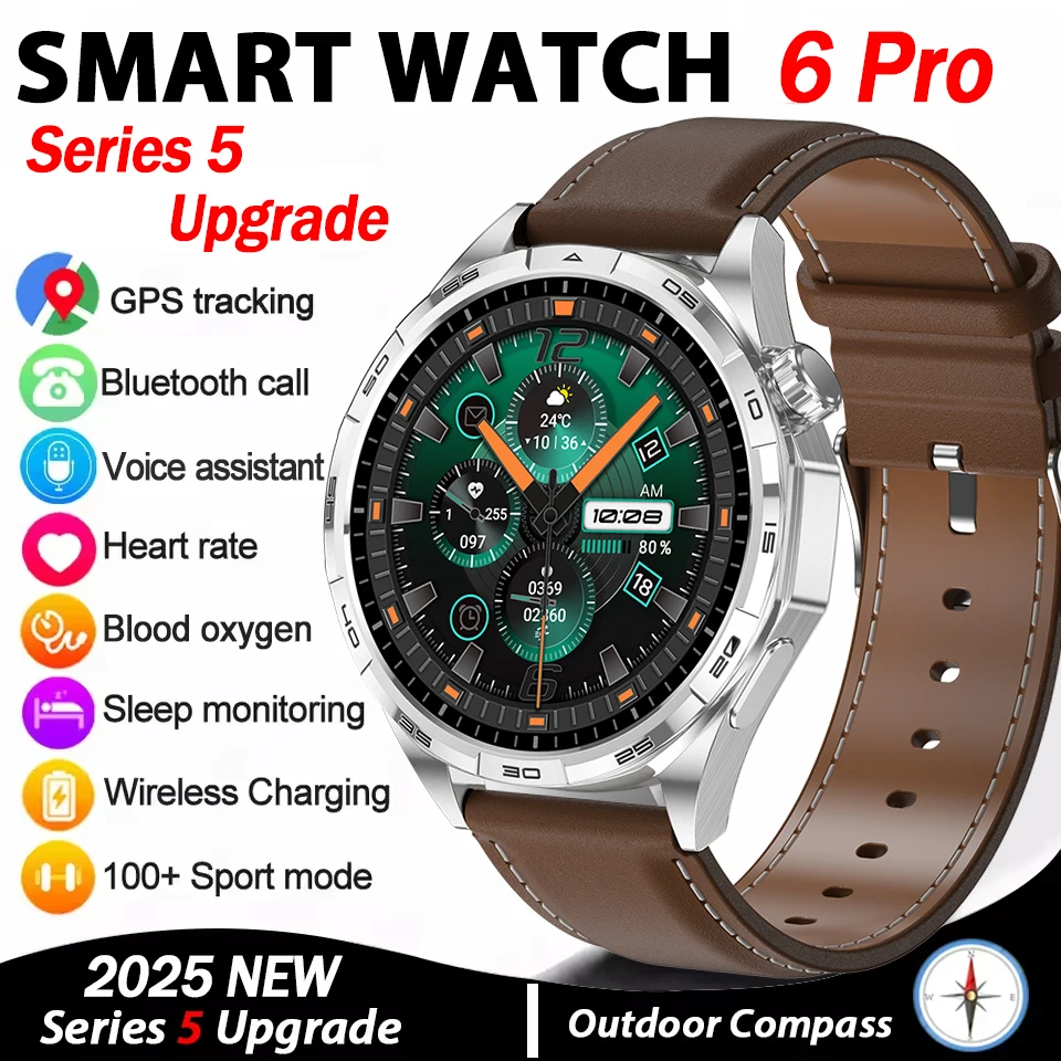 

2025 Новая серия 6 Pro Смарт-часы HD AMOLED Экран NFC GPS-трекер Bluetooth Вызов Водонепроницаемые Смарт-часы для спорта и здоровья Мужчины Женщины