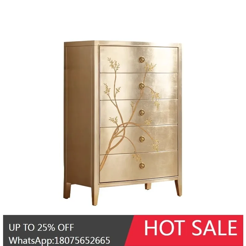 

HLZ French Light Luxury Painted Five-Drawer Cabinet European Style Drawer Cabinet Living Room Decorative Storage Cabinet