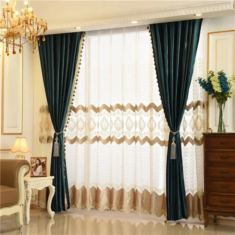

European Italian Velvet Curtains for Living Room Bedroom Luxury Solid Color Curtain Valance Window Treatments White Tulle Decor