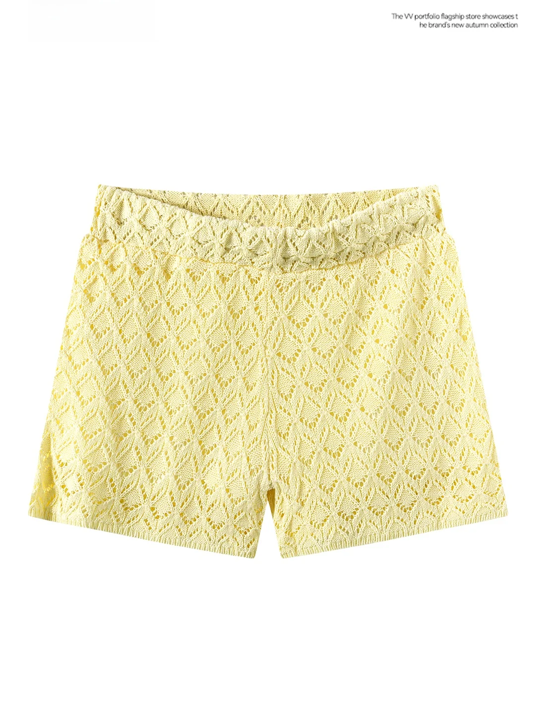 

Trendy Yellow Lace Knitted Slimming Short Pants for Women Summer High Waist Bottoming Underwear Commute Style Small Size