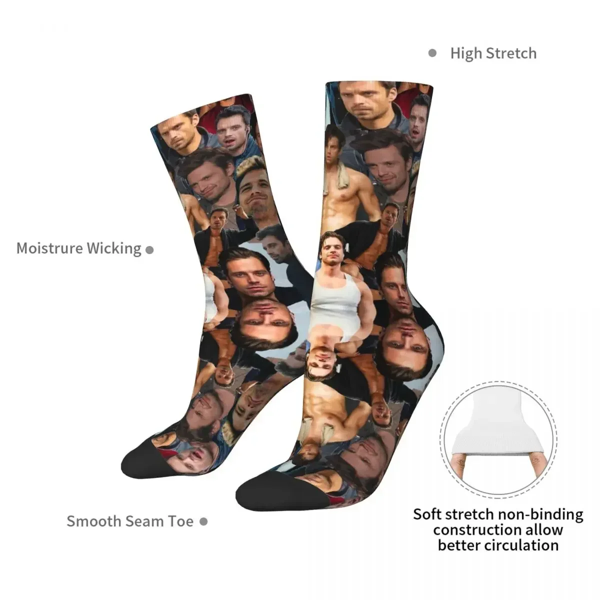 Sebastian Stan Photo Collage Socks Harajuku Super Soft Stockings All Season Long Socks Accessories for Man's Woman's Gifts