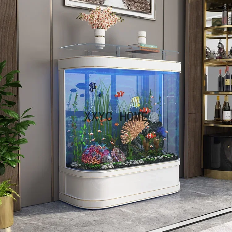 Lichte Luxe Vissentank Woonkamer Ronde Vloer Aquarium Grote Glazen Achterfilter Ecologische Visbol
