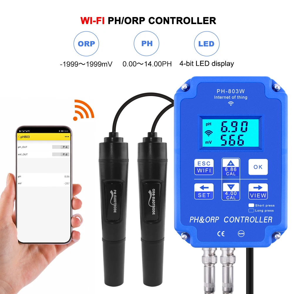 

High-precision PH-803W WiFi Monitoring Digital Acid-base Redox Controller PH Meter ORP Meter