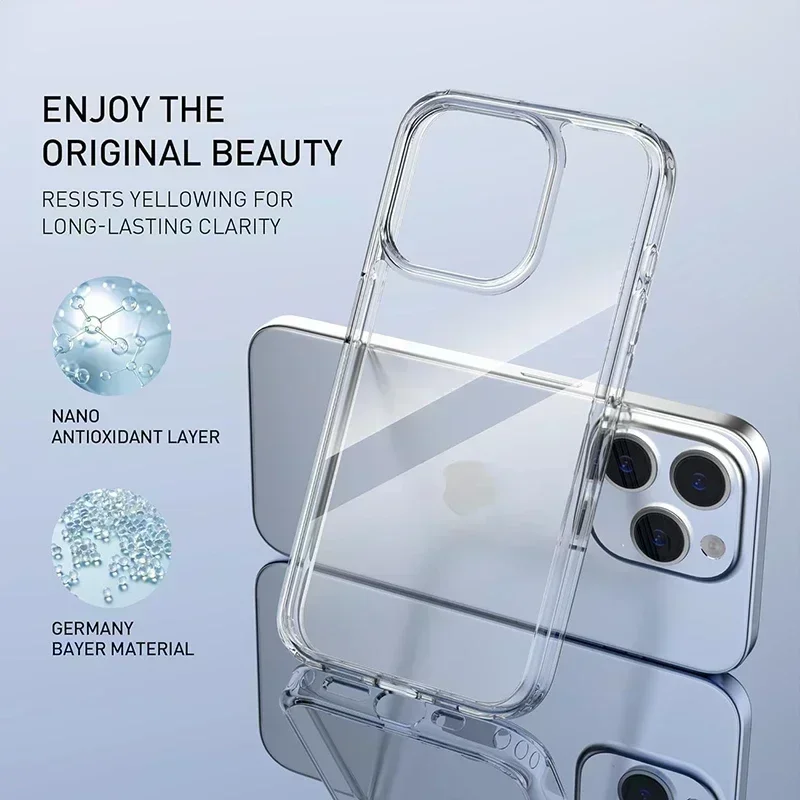Capa de silicone transparente original para iPhone, estojo ultra fino luxuoso para iPhone 15 Pro Max, 14 Plus, 13, 12 Mini, 11 Pro Max