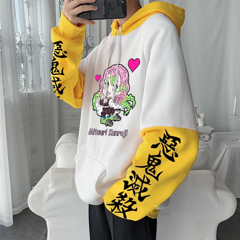 Cartoon Demon Slayer Hoodies Kimetsu no Yaiba Kawaii Mitsuri Kanroji Printed Sweatshirt Harajuku Winter Fleece Oversized Hoodies