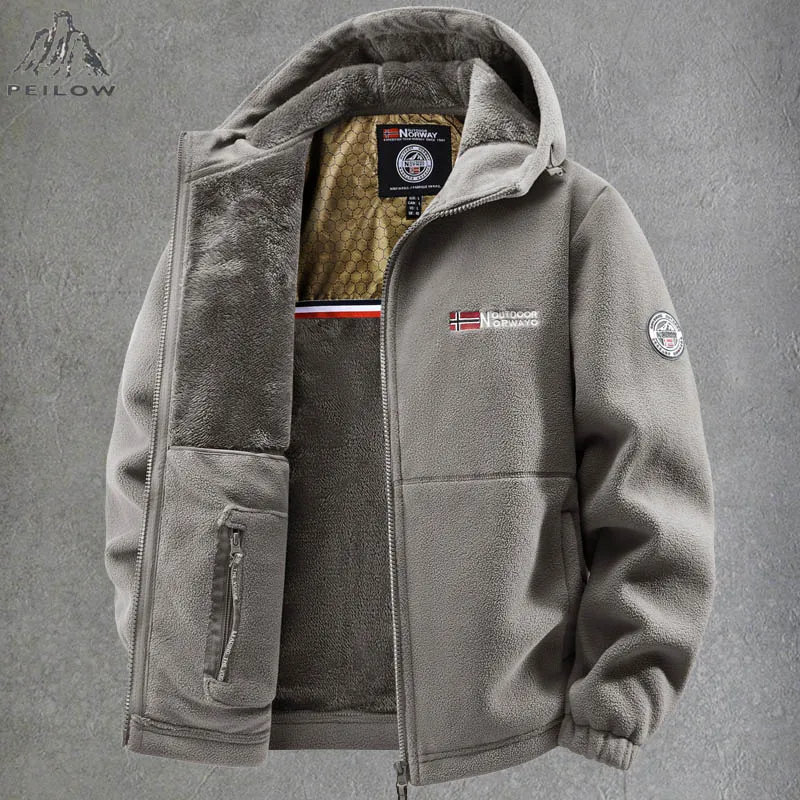 New 2025 Polar fleece hooded jacket for men autumn winter Outdoor Thicken Warm Parkas Coats Men Hiking Camping jackets Clothing