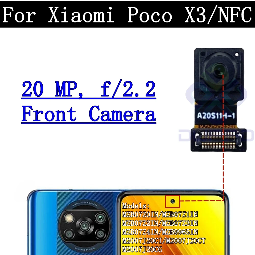 Rear Camera Flex Cable for Xiaomi Poco X3 NFC, Front Selfie, Small Facing Main Back Camera, Glass Lens