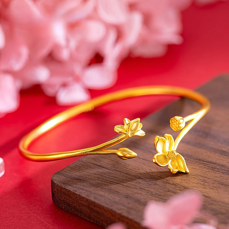 Luxury 18k Gold Color Lotus Opening Original Bracelet for Women