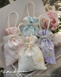 New Wedding Candy Bag Pearl Pendant Portable Canvas Gift Bag Party Wedding Candy Packaging Box Simple Handheld Gift Storage Bag