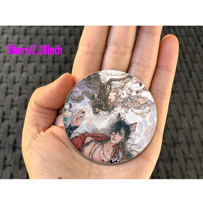 Heaven Official\'s Blessing Brooch on Backpack, Handmade Round Brooches, Cute Hua Cheng Pins, Anime Icon Badges for Clothes