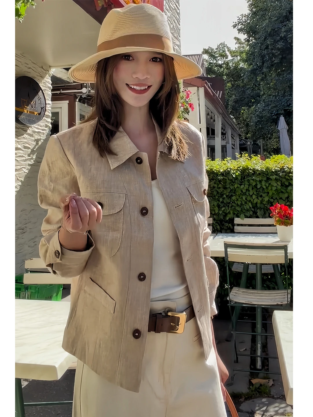 

Retro Thin Cotton Linen Jacket Women's Summer New Style Casual Commute Short Outerwear Loose Fit Long Sleeve Button Closure