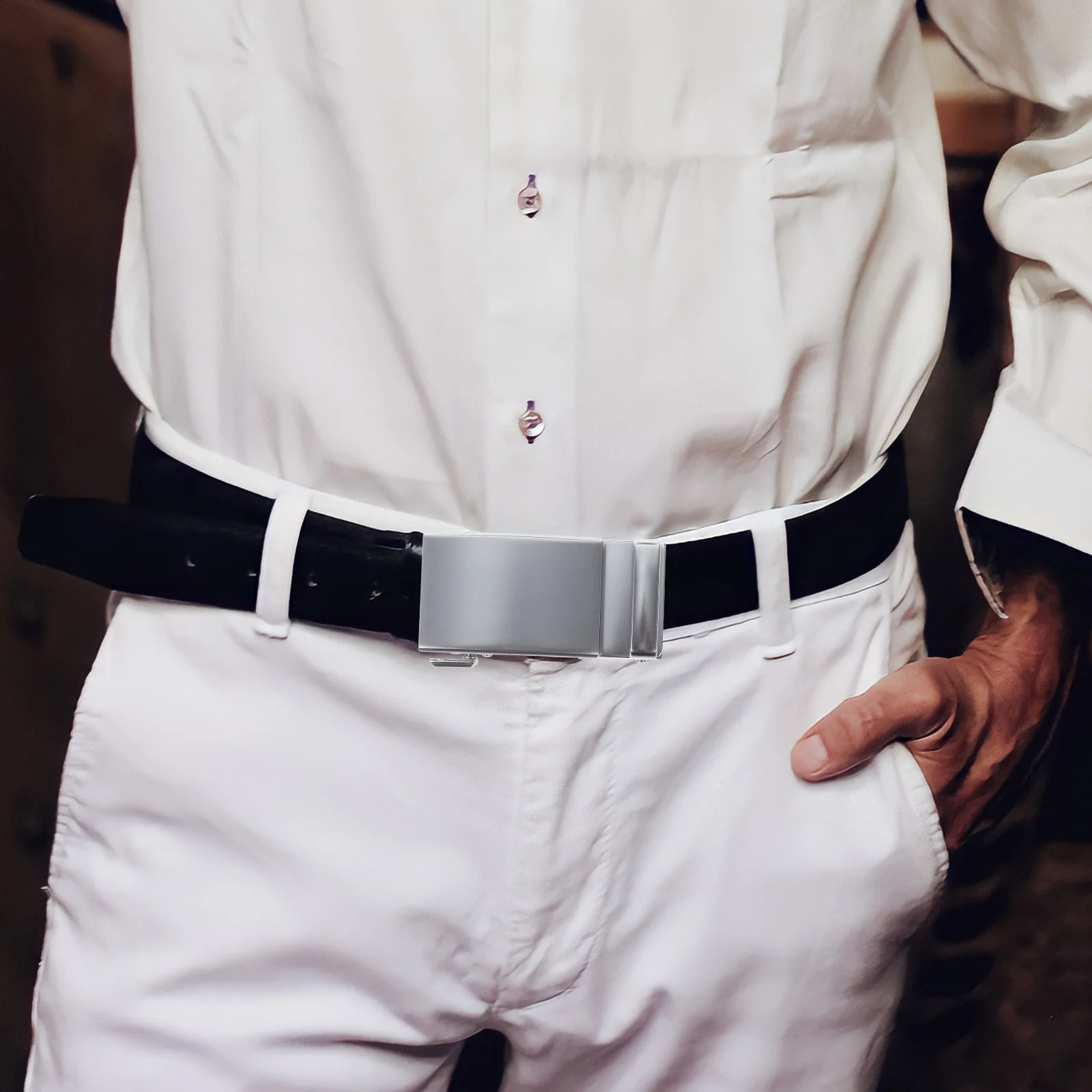 مشبك حزام أوتوماتيكي للرجال فستان رسمي بحزام بني سهل الاستخدام وسقاطة من خليط معدني متين يناسب الأحزمة مناسبة العمل #5